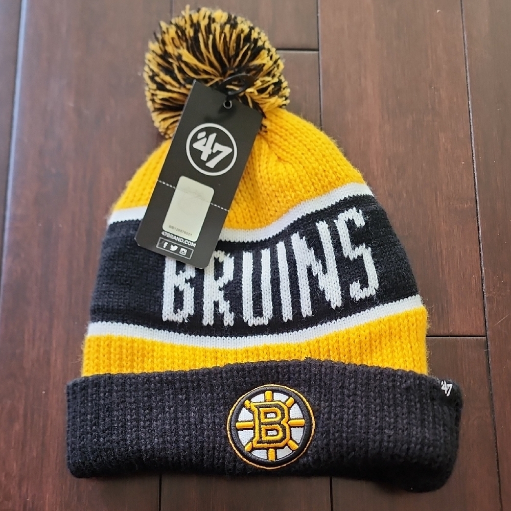 '47 Bruins Yellow and Black Pom Beanie